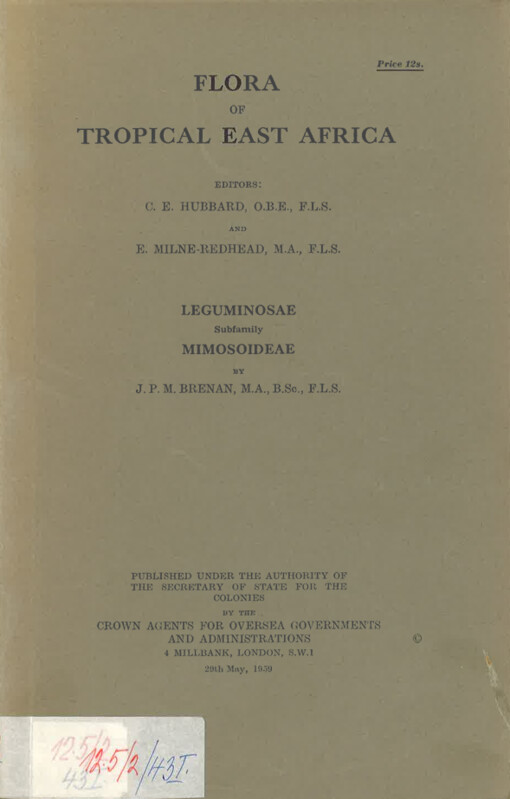 Flora of tropical East Africa. Leguminosae. (Part 1), Subfamily Mimosoideae