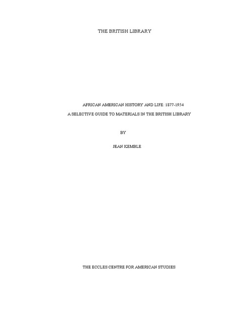 African American history and life :1877-1954 : a selective guide to materials in the British Library