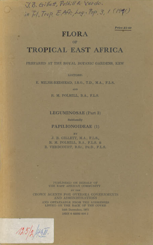 Flora of tropical East Africa. Leguminosae. (Part 3), Subfamily Papilionoideae. (1)
