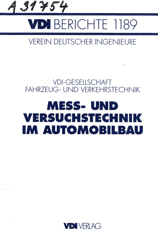 Mess- und Versuchstechnik im Automobilbau : Tagung Böblingen, 26. bis 28. April 1995
