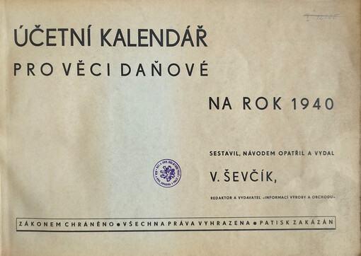 Účetní kalendář pro věci daňové na rok 1940 