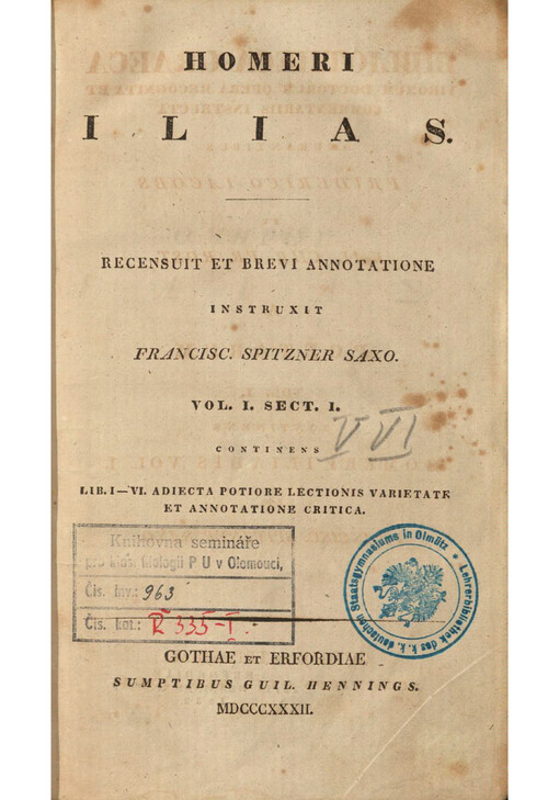 Homeri Ilias. Vol. I., sect. I., continens Libri I.-VI. adiecta potiore lectionis varietate et annotatione critica