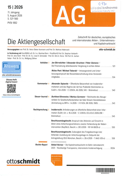 Die Aktiengesellschaft : Zeitschrift für das gesamte Aktienwesen, für deutsches, europäisches und internationales Unternehmens- und Kapitalmarktrecht.