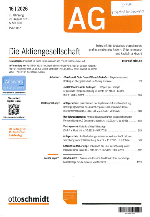 Die Aktiengesellschaft : Zeitschrift für das gesamte Aktienwesen, für deutsches, europäisches und internationales Unternehmens- und Kapitalmarktrecht.