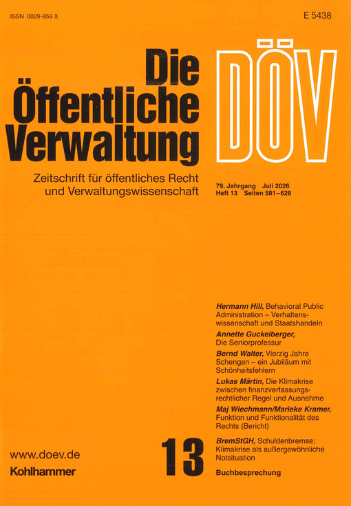 Die öffentliche Verwaltung : Zeitschrift für Verwaltungsrecht und Verwaltungspolitik DÖV