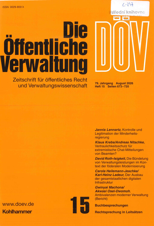 Die öffentliche Verwaltung : Zeitschrift für Verwaltungsrecht und Verwaltungspolitik DÖV