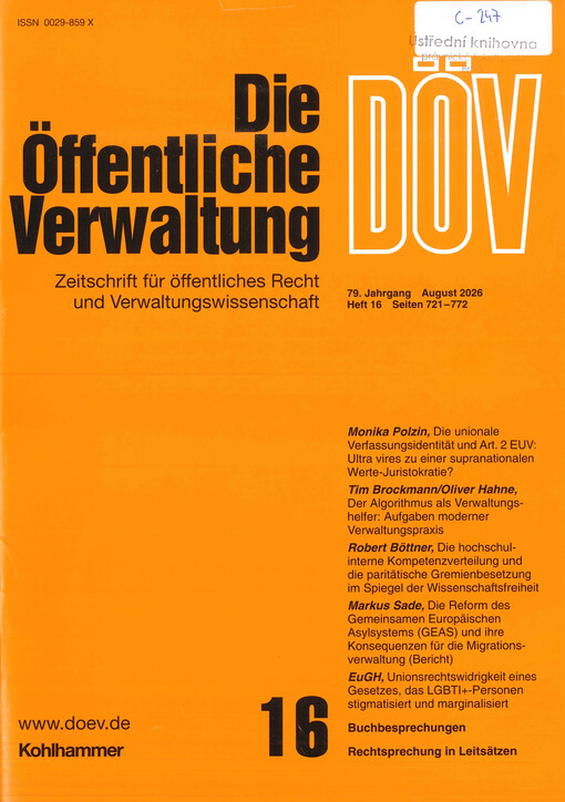 Die öffentliche Verwaltung : Zeitschrift für Verwaltungsrecht und Verwaltungspolitik DÖV