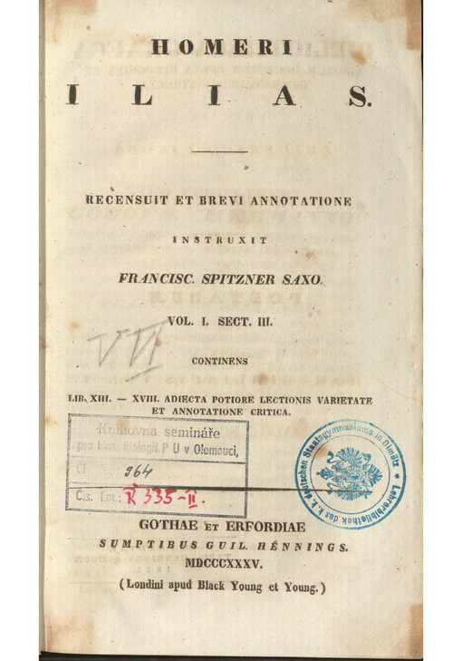Homeri Ilias. Vol. I., sect. III., continents lib. XIII.-XVIII. adiecta potiore lectionis varietate et annotatione critica