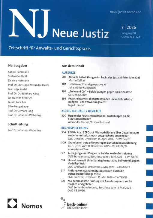 Neue Justiz : Zeitschrift für Anwalts- und Gerichtspraxis