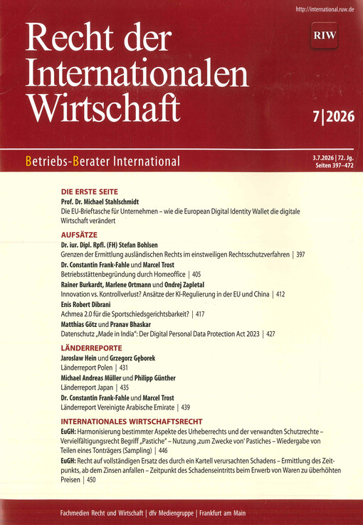 Recht der Internationalen Wirtschaft : Betriebs-Berater International