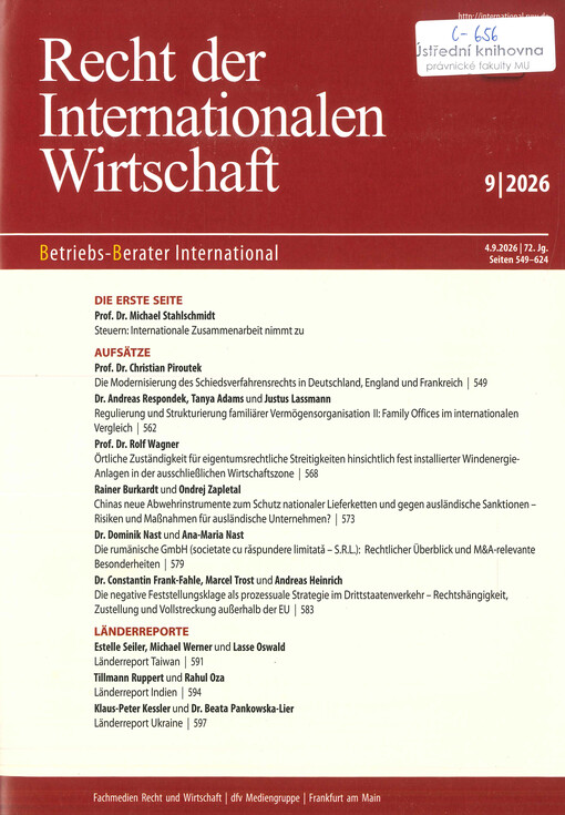 Recht der Internationalen Wirtschaft : Betriebs-Berater International