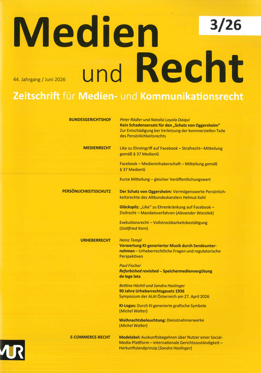 Medien und Recht : Zeitschrift für Medien- und Kommunikationsrecht