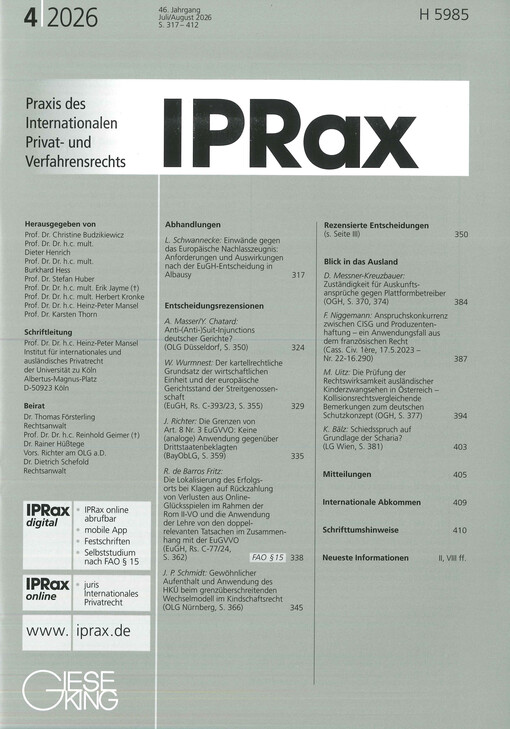 Praxis des internationalen Privat- und Verfahrensrechts : IPRax