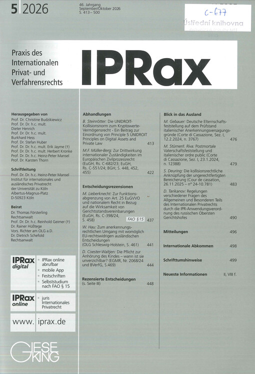 Praxis des internationalen Privat- und Verfahrensrechts : IPRax