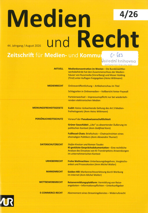 Medien und Recht : Zeitschrift für Medien- und Kommunikationsrecht