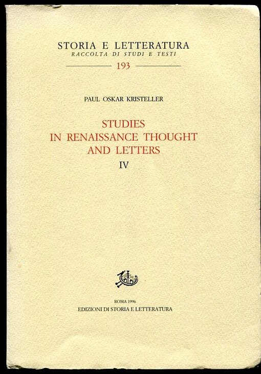 Studies in renaissance thought and letters
