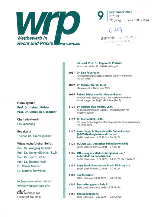 Wettbewerb in Recht und Praxis : WRP