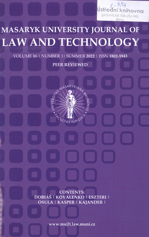 Masaryk university journal of law and technology.
