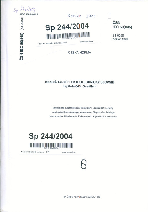 ČSN IEC 50(845) : Mezinárodní elektrotechnický slovník. Kapitola 845, Osvětlení