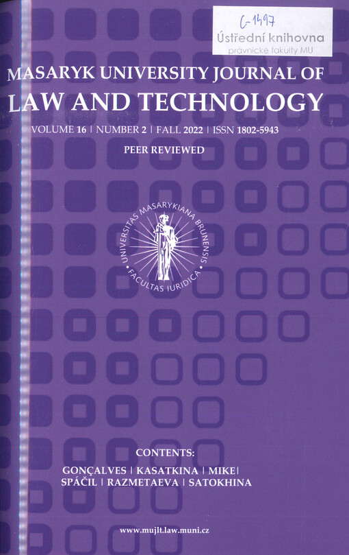 Masaryk university journal of law and technology.