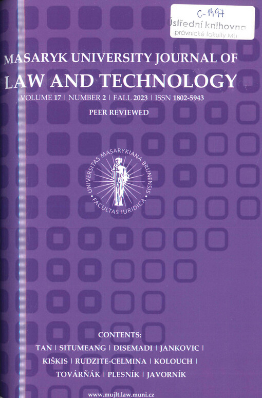 Masaryk university journal of law and technology.