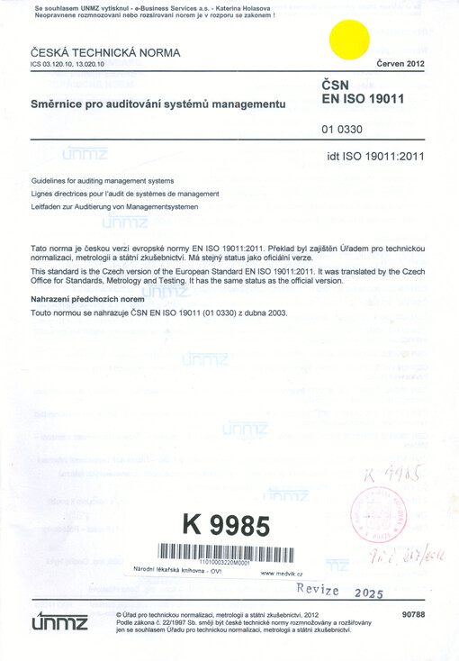 Směrnice pro auditování systémů managementu : ČSN EN ISO 19011