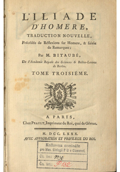 L' Iliade d' Homere. Tome troisiѐme