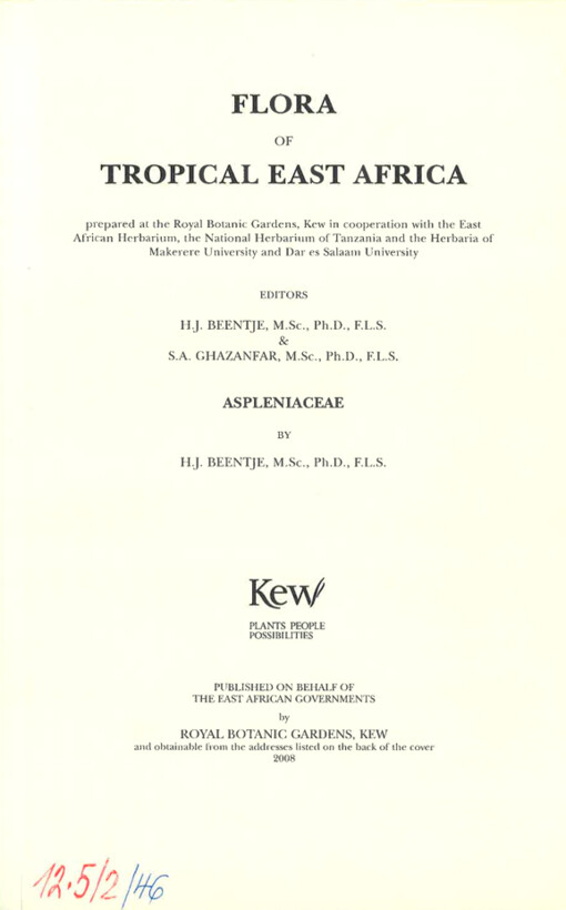 Flora of tropical East Africa. Aspleniaceae