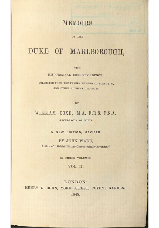 Memoirs of the Duke of Marlborough. Vol. II.