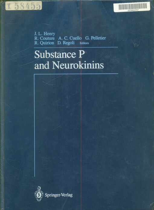 Substance P and neurokonins : proceedings of a satellite symposium of the 30. international congress : Montréal 1986