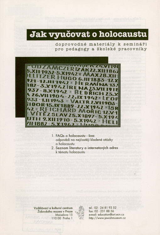 Jak vyučovat o holocaustu : doprovodné materiály k semináři pro pedagogy a školské pracovníky