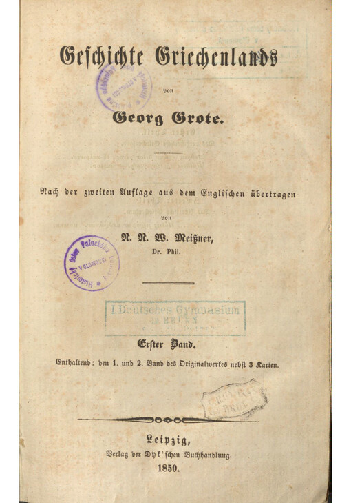 Geschichte Griechenlands. Erster Band, enthaltend: den 1. und 2. Band des Originalwerkes nebst 3 Karten