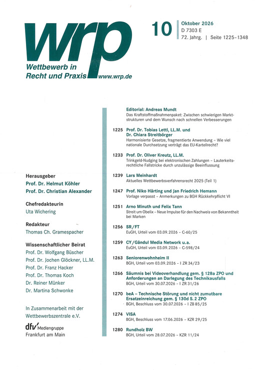 Wettbewerb in Recht und Praxis : WRP