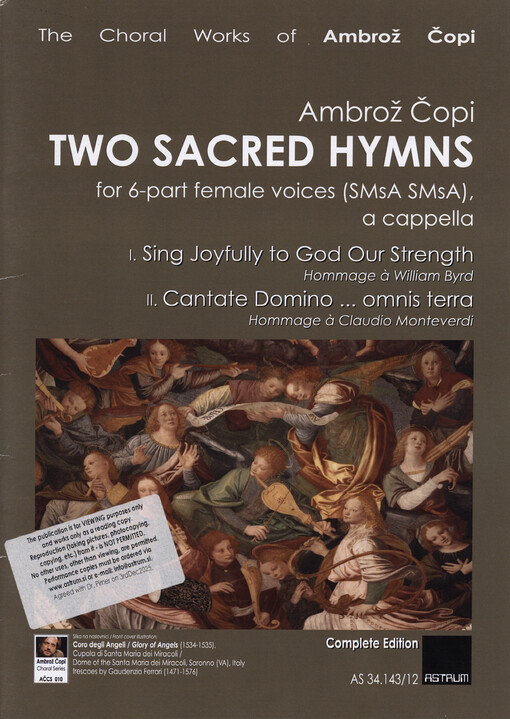 Two sacred hymns : for 6-part female voices (SMsA SMsA), a cappella : complete edition