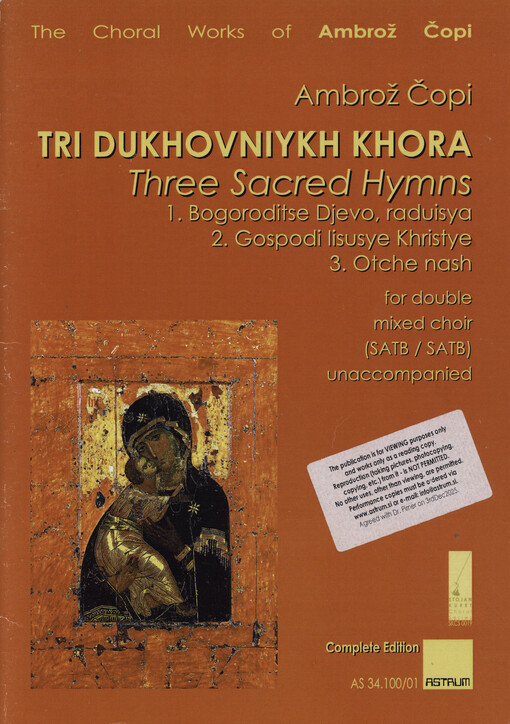 Tri dukhovniykh khora = (Three Sacred Hymns) : Complete Edition
