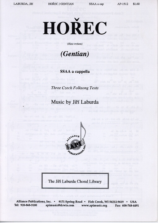 Hořec = Gentian : Three Czech Folk Songs : SSAA a cappella