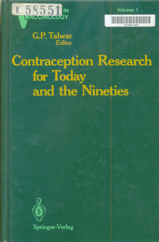 Contraception research for today and the nineties : symposium : October 3-6, 1986 in New Delhi