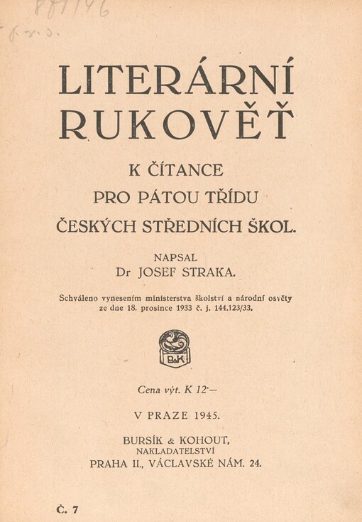 Literární rukověť k čítance pro pátou třídu českých středních škol