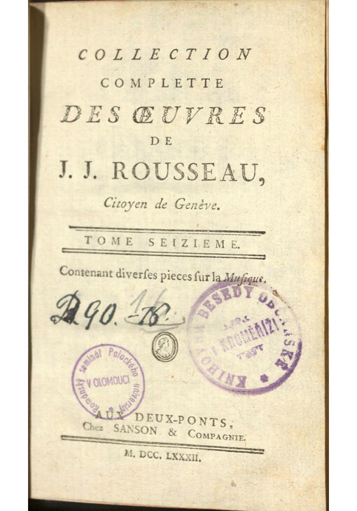 Collection complette des oeuvres de J. J. Rousseau, Citoyen de Genѐve. Tome seizieme, Projet concernant de nouveaux signes pour la musique, Lu par l' Auteur à  l' Académie des Sciences, le 22 Août 1742