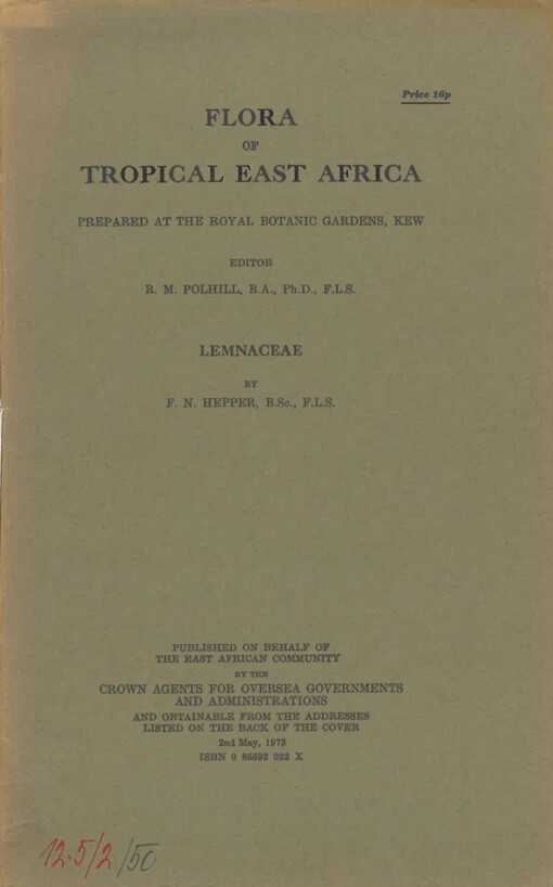 Flora of tropical East Africa. Lemnaceae