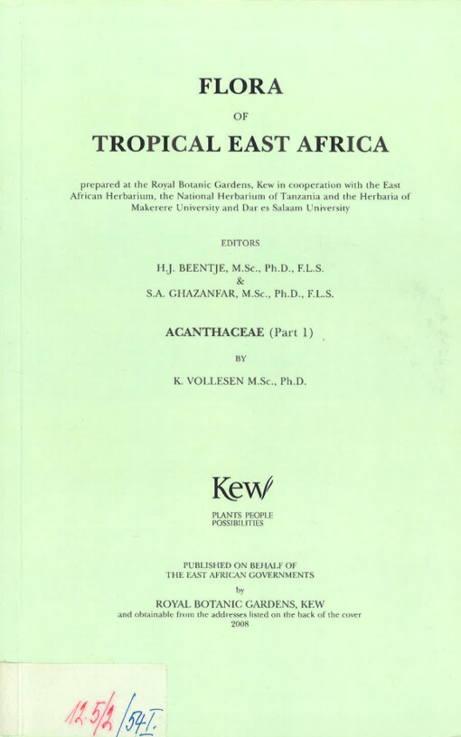Flora of tropical East Africa. Acanthaceae. (Part 1)