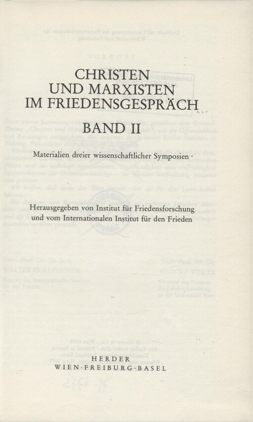 Christen und Marxisten im Friedensgespräch :Materialien dreier wissenschaftlicher Symposien