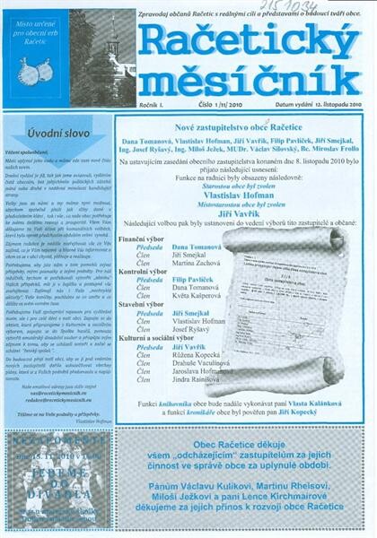 Račetický měsíčník : zpravodaj občanů Račetic