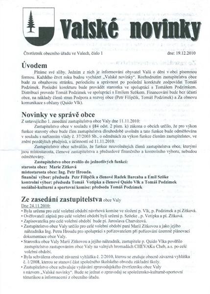 Valské novinky : čtvrtletník obecního úřadu ve Valech