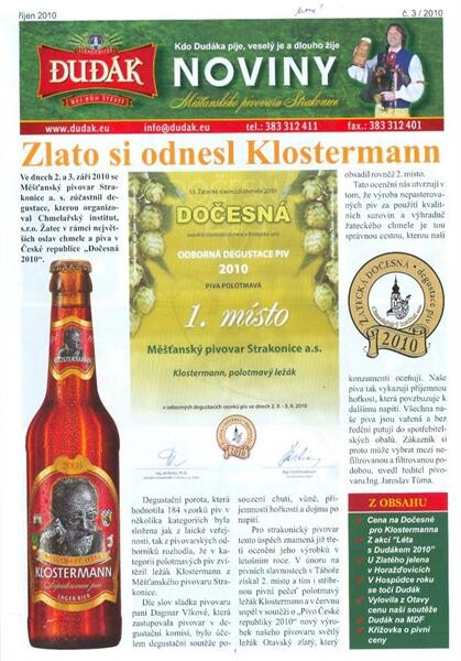 Dudák noviny : zpravodaj Měšťanského pivovaru Strakonice, a.s.