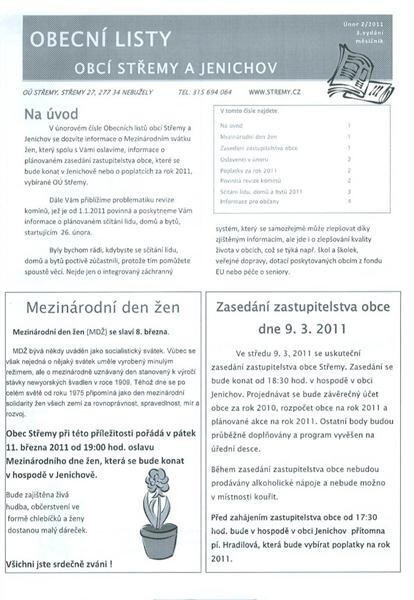 Obecní listy obcí Střemy a Jenichov