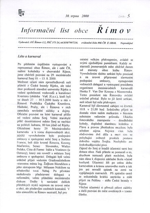 Informační list obce Římov