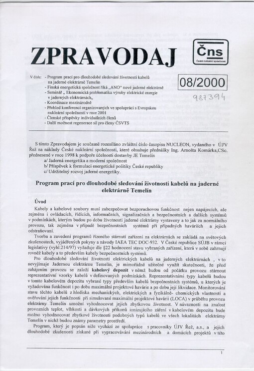 Zpravodaj ČNS : Česká nukleární společnost