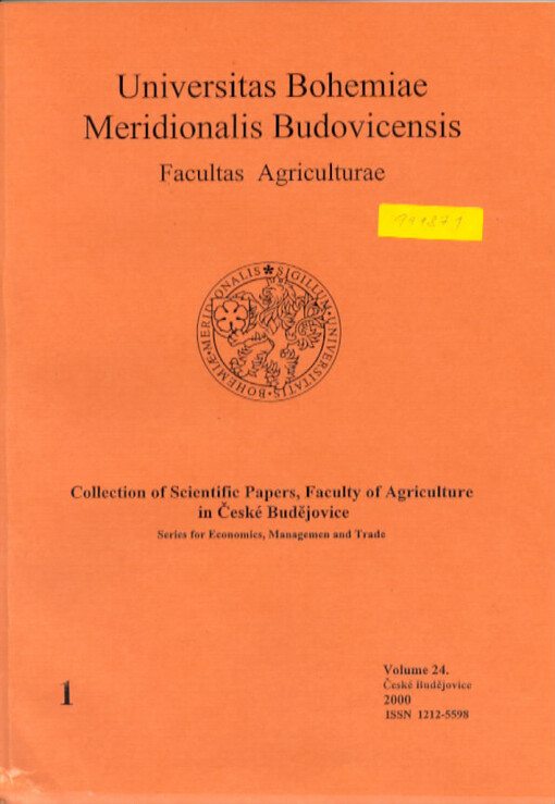 Collection of Scientific Papers, Faculty of Agriculture in České Budějovice. Series for Economics, Management and Trade