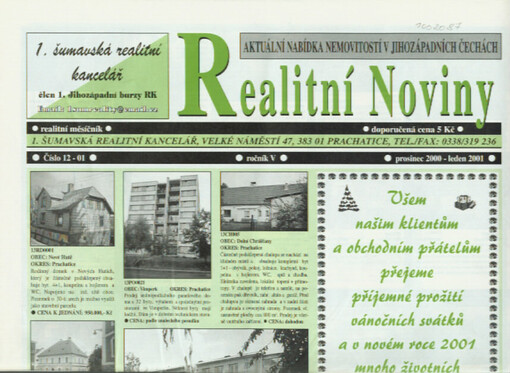 Realitní noviny : aktuální nabídka nemovitostí v Jihozápadních Čechách : realitní měsíčník